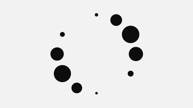 Abstract black dots on white background moving in circle. Animation. Abstract background of loading black dots pulsating in circular motion