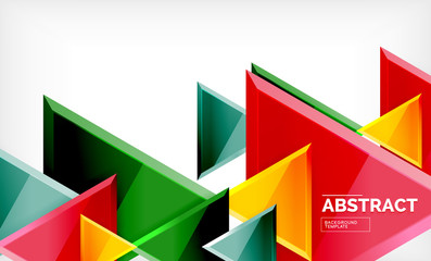 Obraz premium Triangles repetiton geometric abstract background, multicolored glossy triangular shapes, hi-tech poster cover design or web presentation template with copy space