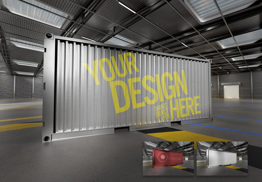 Shipping Container in a Warehouse Mockup
