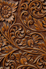 Texture of flower art on wood sculpture, unique special design handmade wood work, making furniture, decorative or souvenir, important export product of Thailand, popular gift for foreigner in market