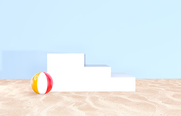 Fototapeta na wymiar 3d rendering. Summer beach backdrop for product display. Summer scene. Natural background.