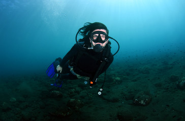 Naklejka na ściany i meble Extreme sports - diving and snorkeling in Bali.