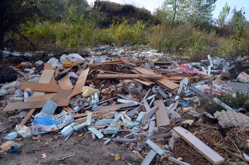 Ecology of Ukraine. Nature near Ukrainian capital.Environmental contamination. Illegal junk dump. Near Kiev, Ukraine