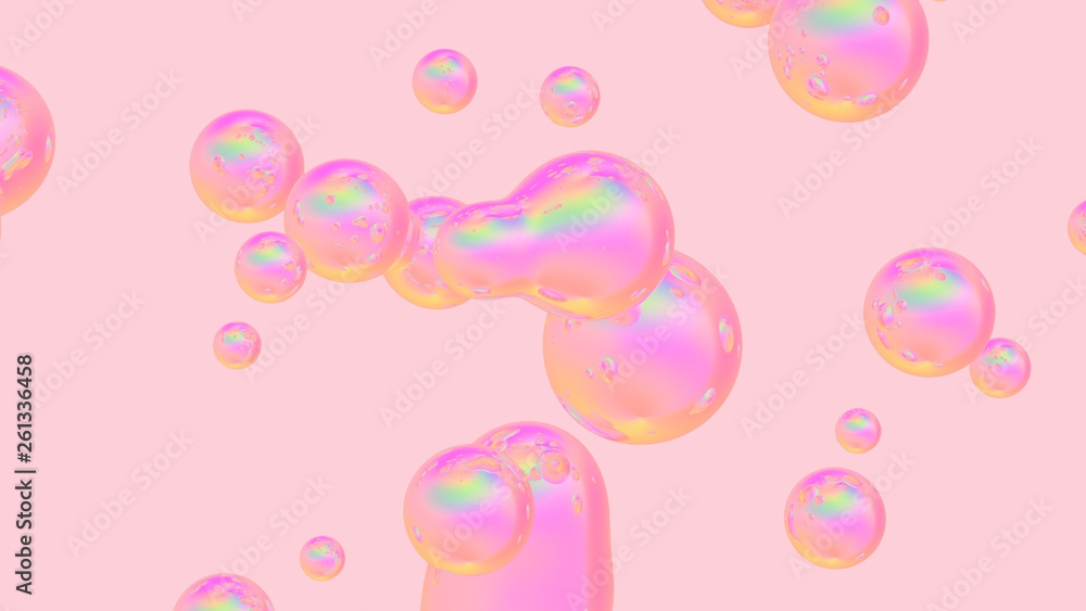 Aufkleber 3D rendering. Abstract holographic floating liquid blobs, soap bubbles, metaballs.