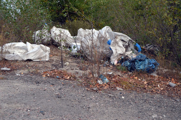 Ecology of Ukraine. Nature near Ukrainian capital.Environmental contamination. Illegal junk dump. Near Kiev, Ukraine