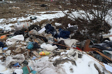 Ecology of Ukraine. Nature near Ukrainian capital.Environmental contamination. Illegal junk dump. Near Kiev, Ukraine