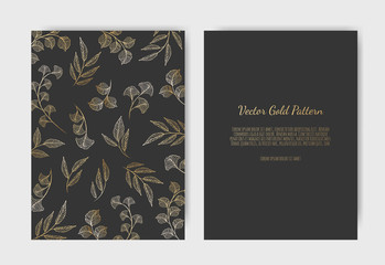 Golden Vector invitation with floral elements. Luxury ornament template. greeting card, invitation design background