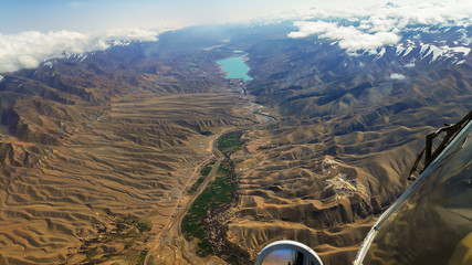 Republic of Afghanistan, Tedzhen River,.  Gerirud river and water reservoir, aerial view, aerial photography