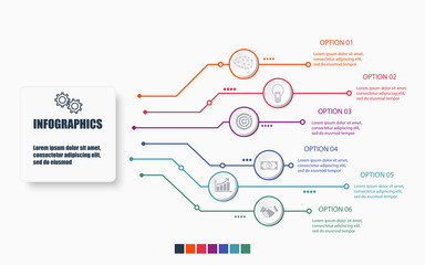 Technology and business infographic template with 6 options , process or steps. Modern layout graphic elements design. Vector illustration.