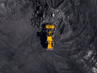 Open pit mine, extractive industry for coal, top view aerial drone
