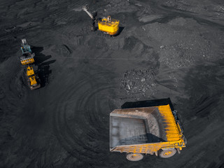 Open pit mine, extractive industry for coal, top view aerial drone