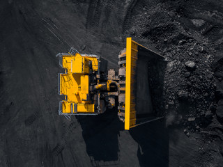 Open pit mine, extractive industry for coal, top view aerial drone