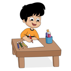 In class the children are drawing on paper in the imagination of both wood and watercolor.