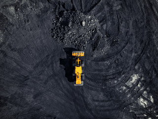 Open pit mine, extractive industry for coal, top view aerial drone