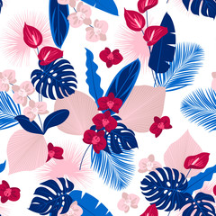  Seamless pattern with tropical leaves