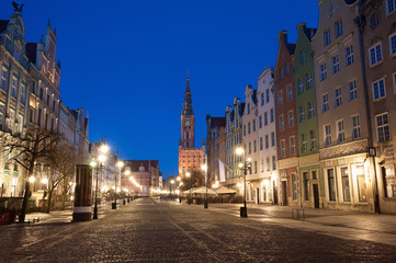 Fototapeta na wymiar Long Lane at night, Gdansk, Poland