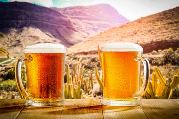 Desk of free space and cold beer. 