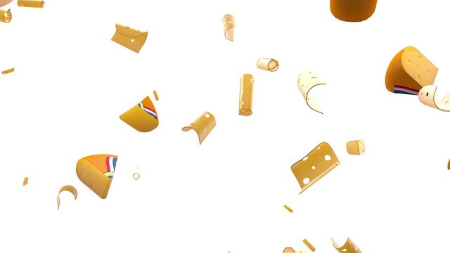 perfect loop of 3d rendering of a falling objects isolated on white