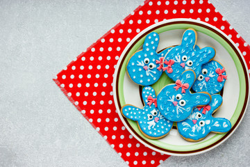 Easter bunny sugar cookies, adorable animal-shaped biscuits like a cute blue rabbits