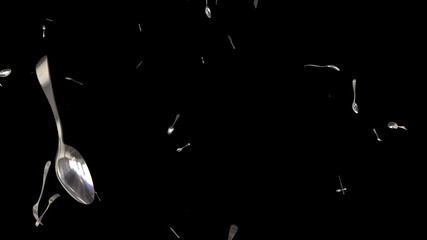 perfect loop of 3d rendering of a falling objects on a black background