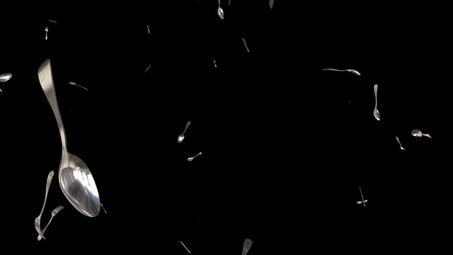 perfect loop of 3d rendering of a falling objects on a black background