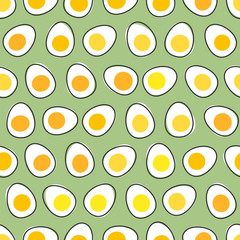 Seamless pattern. Cut boiled eggs with yolk.