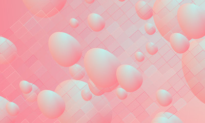 Easter eggs backdrop in futuristic style. Coloured trendy holiday background. 3D space design.
