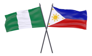 Nigeria and Philippines, two crossed flags isolated on white background. 3d image