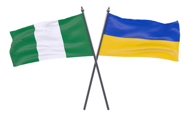 Nigeria and Ukraine, two crossed flags isolated on white background. 3d image