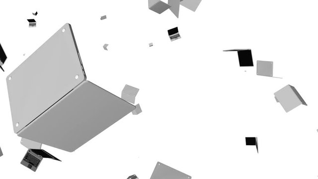 perfect loop of 3d rendering of a falling objects on a white background