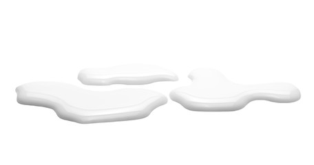 Spilled milk puddle isolated on white background and texture