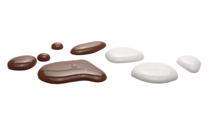 Spilled chocolate milk puddle isolated on white background and texture, clipping path