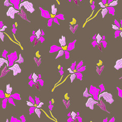 Obraz na płótnie Canvas Seamless pattern floral textiles background in abstract style. Dark background. Hand drawn vector illustration