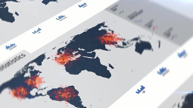 Global statistics, map showing a number of sales, incidents, events, leaks etc. Statistics of whatever happened, infographics