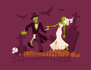 Cheerful dead bride and groom
