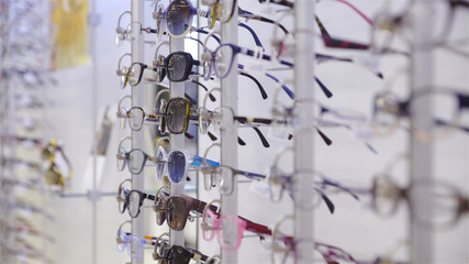 Shelf of eyeglasses