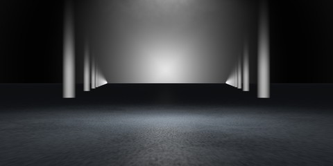 3d rendering of a dark scene with futuristic lights abstract