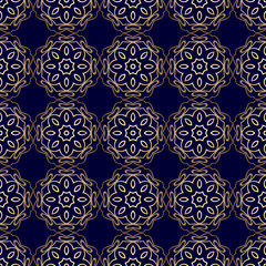Seamless pattern with golden mandalas. Vector illustration.