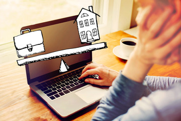 Work and life balance with man using a laptop computer