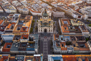 Budapest, Hungary - Aerial view of famous St. Stephen's Basilica at sunrise