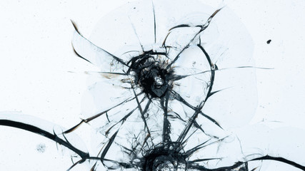 Cracked glass on a white background texture