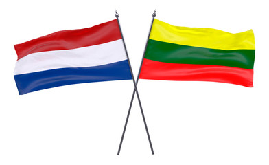 Netherlands and Lithuania, two crossed flags isolated on white background. 3d image