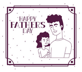 happy fathers day card with dad and daughter characters