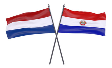 Fototapeta na wymiar Netherlands and Paraguay, two crossed flags isolated on white background. 3d image