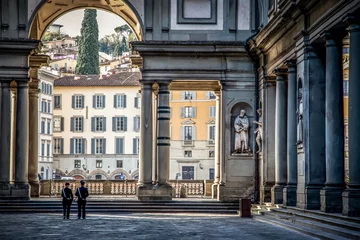 Keuken foto achterwand Firenze Galleria degli Uffizi. Piazza degli Uffizi-plein in de vroege zonnige herfstochtend. Florence, Toscane, Italië