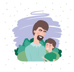 happy fathers day card with dad and son characters