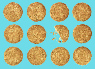 Biscuits with whole-wheat (wholemeal) flour isolated on blue background 
