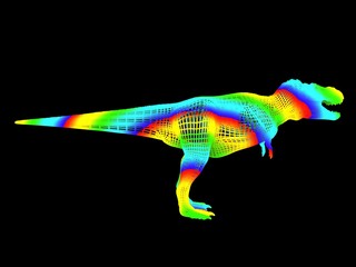 3d rendering of a colorful dino isolated on black background