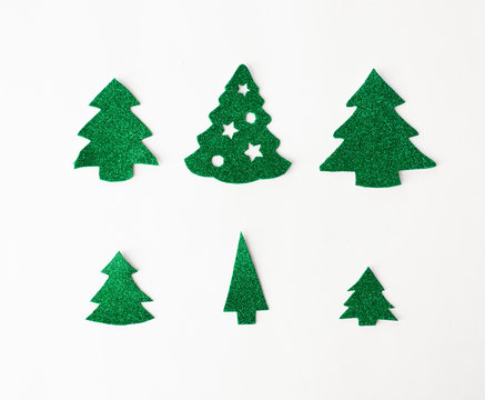 stylish christmas time cutouts, hand made and crafted, carboard for christmas time, flat lay top view.