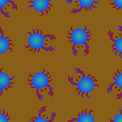 Undersea world. Seamless pattern with  crabs.Vector Illustration